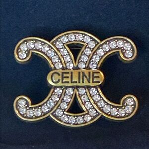 Vintage GoldTone Crystal Celine Brooch 2”